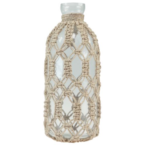 Artículo Jarrón decorativo de cristal con botella de macramé yute natural Ø10,5cm H26cm