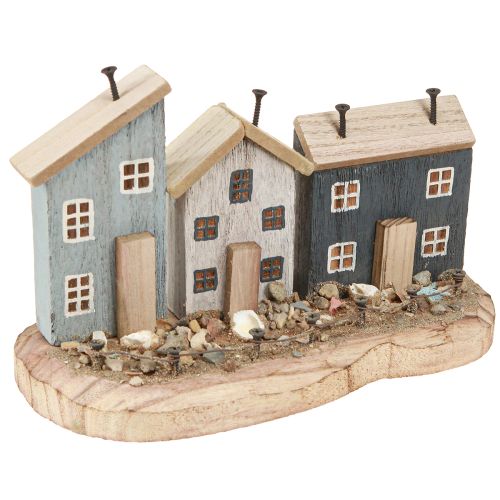 Casas decorativas marítimas pueblo pesquero de madera azul blanco 26×16×10cm