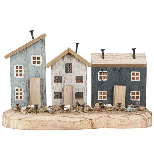 Artículo Casas decorativas marítimas pueblo pesquero de madera azul blanco 26×16×10cm