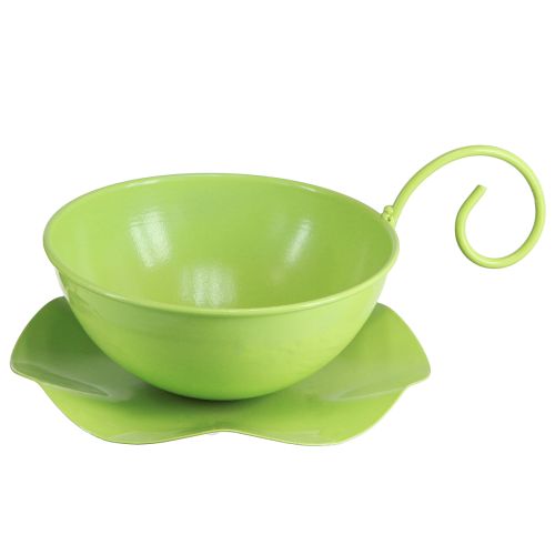 Taza decorativa de metal verde manzana con platillo Al8cm Ø11,5cm 2ud