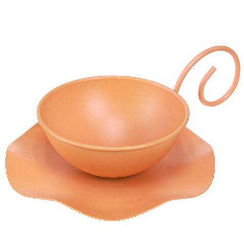 Taza decorativa de metal naranja Ø11,5cm H6cm con platillo 2 piezas