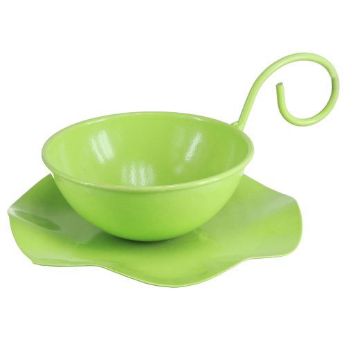 Taza decorativa de metal con platillo verde claro Al8cm Ø11,5cm 2ud