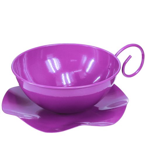 Taza decorativa de metal Ø16cm H9cm taza de té con platillo violeta 2ud