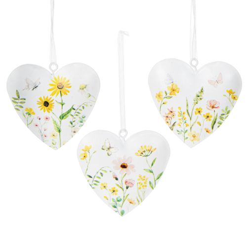 Artículo Colgantes de corazón con motivos florales como decoración de pared, 7 cm, 6 piezas