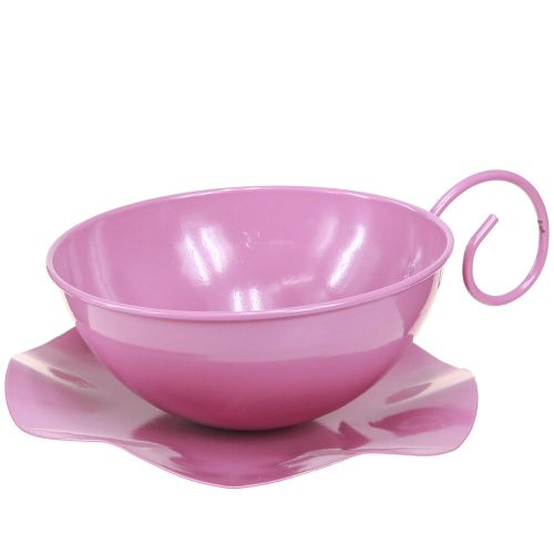 Taza de metal Ø16cm H9cm taza decorativa con platillo rosa 2ud