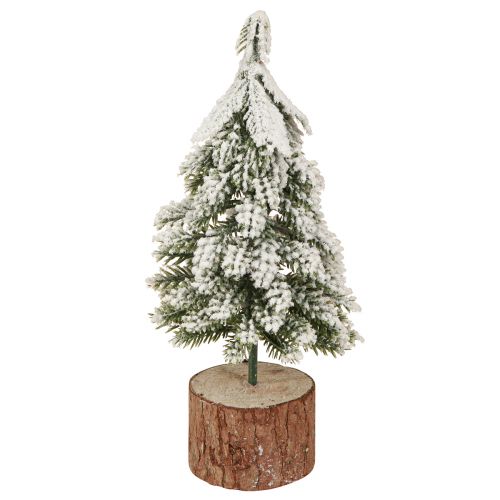 Mini árbol de Navidad con base de madera verde blanco Ø8cm H18cm 3ud