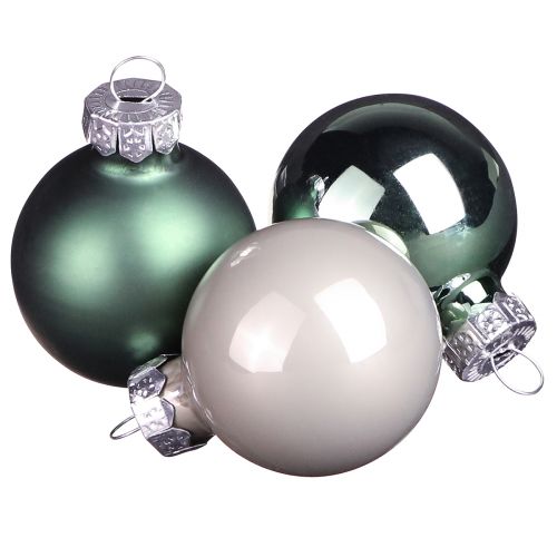 Mini bolas navideñas cristal verde nácar gris Ø3cm 22 piezas