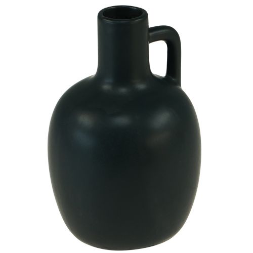 Artículo Mini jarrón de cerámica negro mate con asa Ø9cm H14,5cm