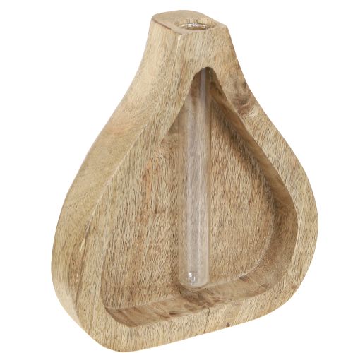 Mini jarrón tubo de ensayo de vidrio decoración de madera transparente natural H17cm 2 piezas