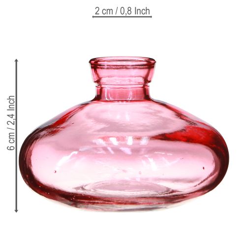 Artículo Mini jarrones de cristal bulbosos planos teñidos de rosa Ø9cm H6cm 6 uds