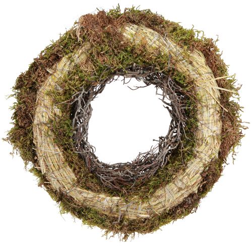 Artículo Corona de musgo corona decorativa verde musgo con mouseweed natural Ø30cm