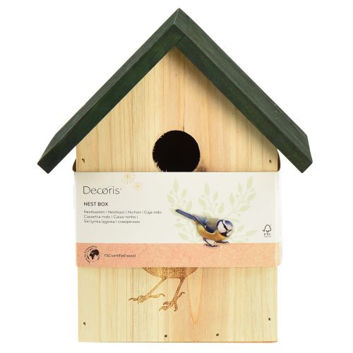 Artículo Caja nido casita para pájaros herrerillos azules madera verde natural Al. 20,5 cm