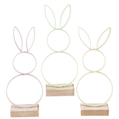 Conejito de Pascua Decoración Metal Madera Amarillo Menta Rosa H21cm 3ud