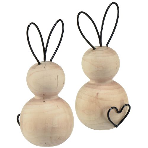 Conejitos de Pascua madera metal negro natural Al. 10,5 cm 6 piezas