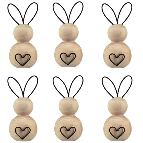 Artículo Conejitos de Pascua madera metal negro natural Al. 10,5 cm 6 piezas