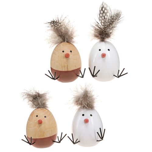 Pollito de Pascua Pollito Huevo de Pascua Plumas Blanco Natural H9cm 4 piezas