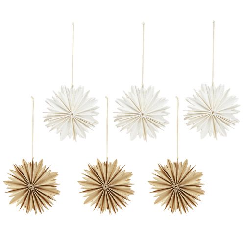 Artículo Estrellas de papel para colgar adornos para árboles blanco natural 16cm 6 piezas