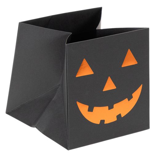 Artículo Maceta decorativa de Halloween con forma de cara de calabaza hecha con bolsas de papel, 10 cm, 6 unidades