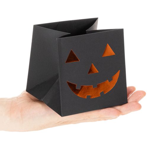 Artículo Maceta decorativa de Halloween con forma de cara de calabaza hecha con bolsas de papel, 10 cm, 6 unidades