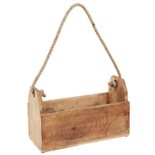 Floristik24 Jardinera madera con asa cuadrada yute natural 27x12x17cm