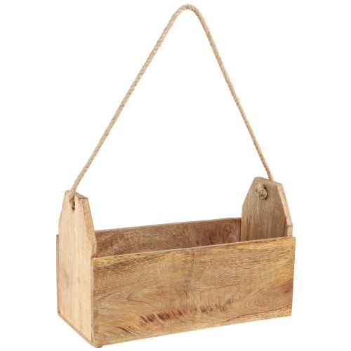 Jardinera madera natural yute con asa 35x16x21,5cm