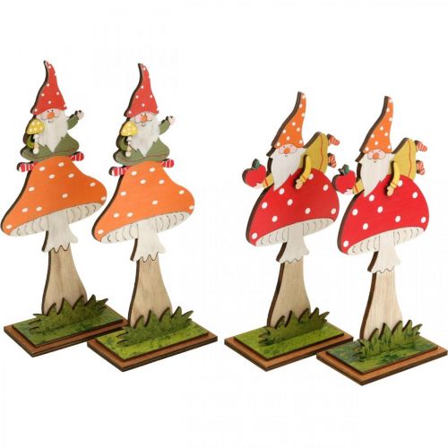 Artículo Amanita muscaria para otoño, decoración de madera, gnomo en seta naranja / rojo H21 / 19.5cm 4ud