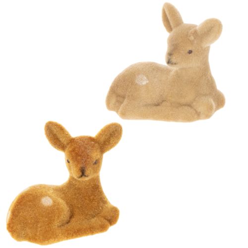 Artículo Figura decorativa de cervatillo reclinado para decoración de mesa, 8 cm, 6 piezas