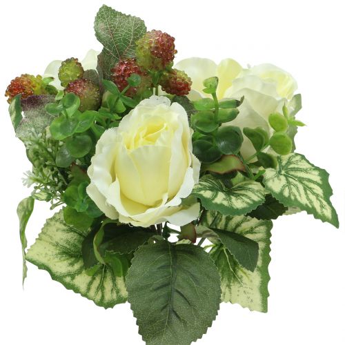  Ramo de rosas / hortensias blancas con frutos rojos 31cm -  comprar barato en línea