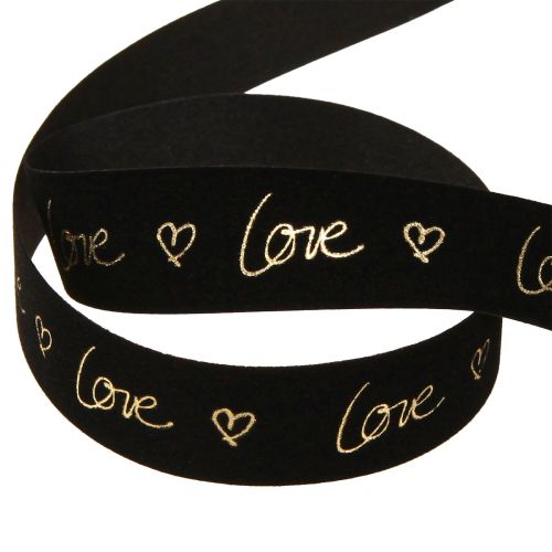 Artículo Cinta de terciopelo Love luto cinta corazones negro dorado 25mm 18m