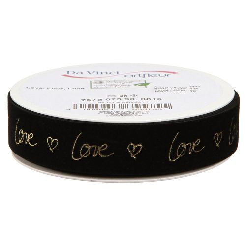 Artículo Cinta de terciopelo Love luto cinta corazones negro dorado 25mm 18m