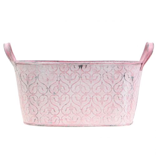 Floristik24 Macetero de tina de zinc con decoración rosa 25.5cm x 13.5cm H12cm