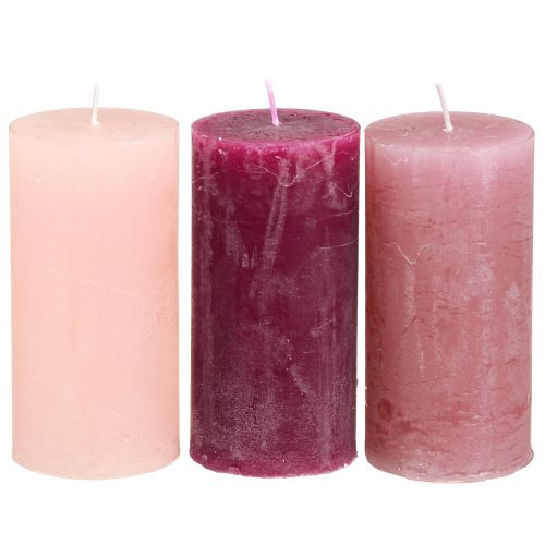 Floristik24 Velas de pilar estrechas Pink Berry 3 colores 50x100mm 12uds