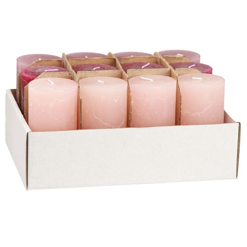 Artículo Velas de pilar estrechas Pink Berry 3 colores 50x100mm 12uds