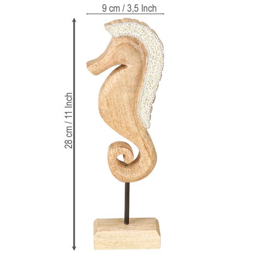 Artículo Decoración caballito de mar con perlas, decoración de mesa marítima, madera, 28 cm