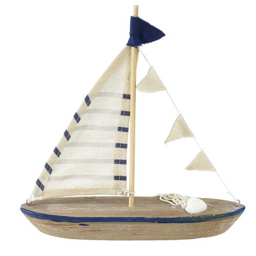 Artículo Barco decorativo velero de madera vintage con conchas Al. 22 cm 2 piezas