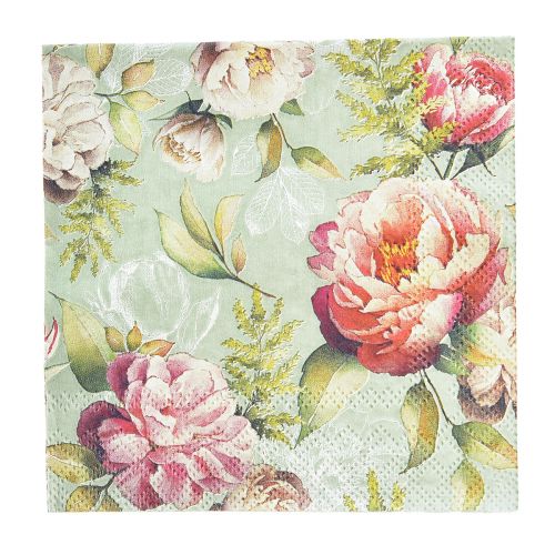 Floristik24 Servilletas Primavera Verde Peonías Rosa 25x25cm 20ud