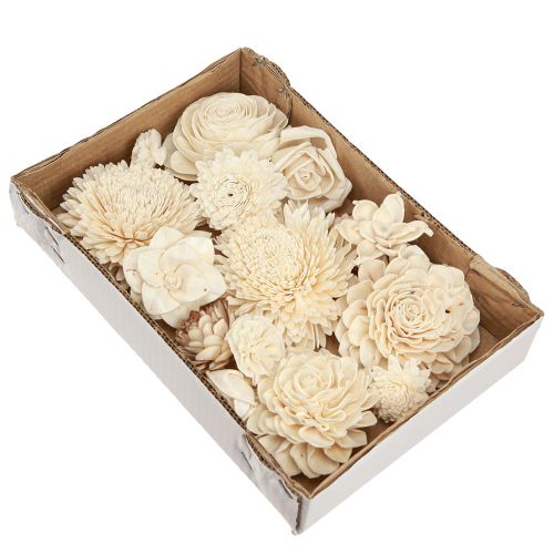 Artículo Sola Flowers Wood Flores de madera Decoración Mix Crema 6-11cm 12-15 piezas