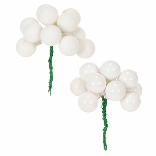 Artículo Mini bolas de cristal con forma de baya espejadas, montadas en alambre, blancas, 25 mm, 140 unidades