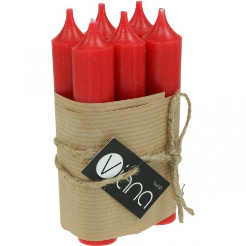 Artículo Velas cónicas velas cortas decoración roja Navidad Ø21/110mm 6ud