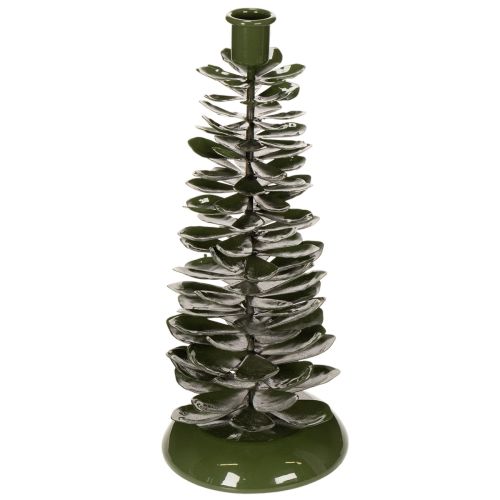 Artículo Candelabro con forma de árbol de Navidad, decoración de metal verde de 28 cm.