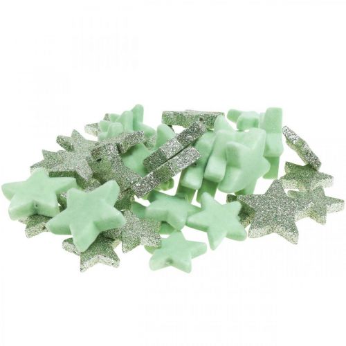 Artículo Decoración dispersa Estrellas navideñas estrellas dispersas verde Ø4/5cm 40 piezas