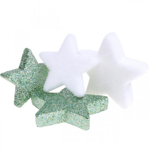 Artículo Decoración dispersa Navidad estrellas dispersas verde blanco Ø4/5cm 40 piezas