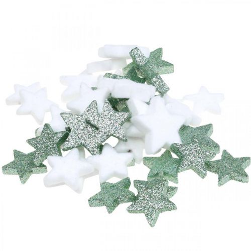 Artículo Decoración dispersa Navidad estrellas dispersas verde blanco Ø4/5cm 40 piezas