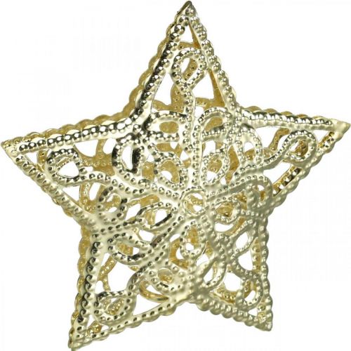 Artículo Estrellas decorativas dispersas, accesorio de cadena de luces, Navidad, decoración de metal dorado Ø6cm 20 piezas