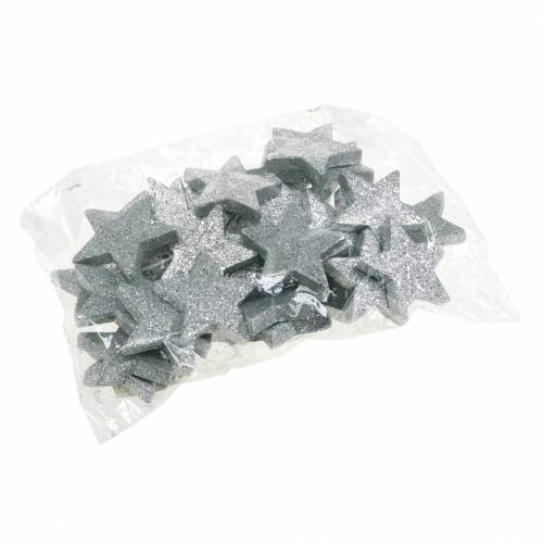 Artículo Estrellas decorativas dispersas con purpurina Ø6,5cm plata 36 piezas