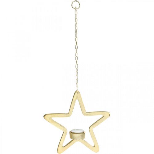 Artículo Portavelas decorativo estrella para colgar metal dorado 20cm