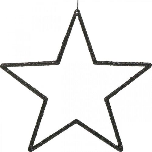 Artículo Colgante estrella decorativa navideña con purpurina negra 17,5 cm 9 piezas