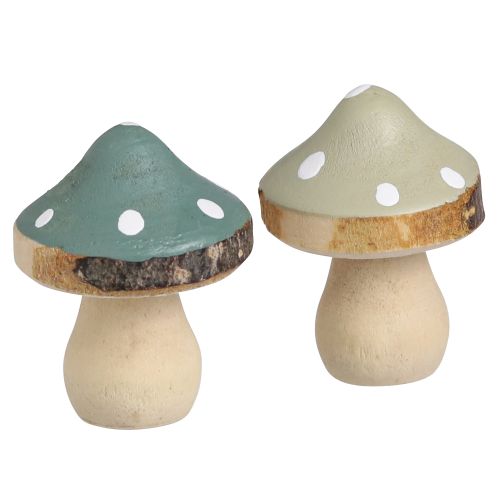 Decoración dispersa de madera mini setas agáricos de mosca decorativos verde Ø2,5cm 24 piezas