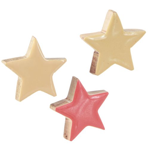 Floristik24 Decoración dispersa estrellas de madera estrellas madera de mango amarillo albaricoque 5cm 12 piezas