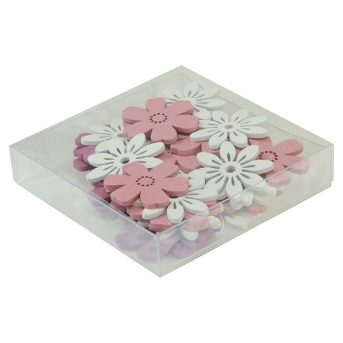 Artículo Decoración dispersa flores de mesa madera blanco rosa violeta 3,5 cm 36 piezas